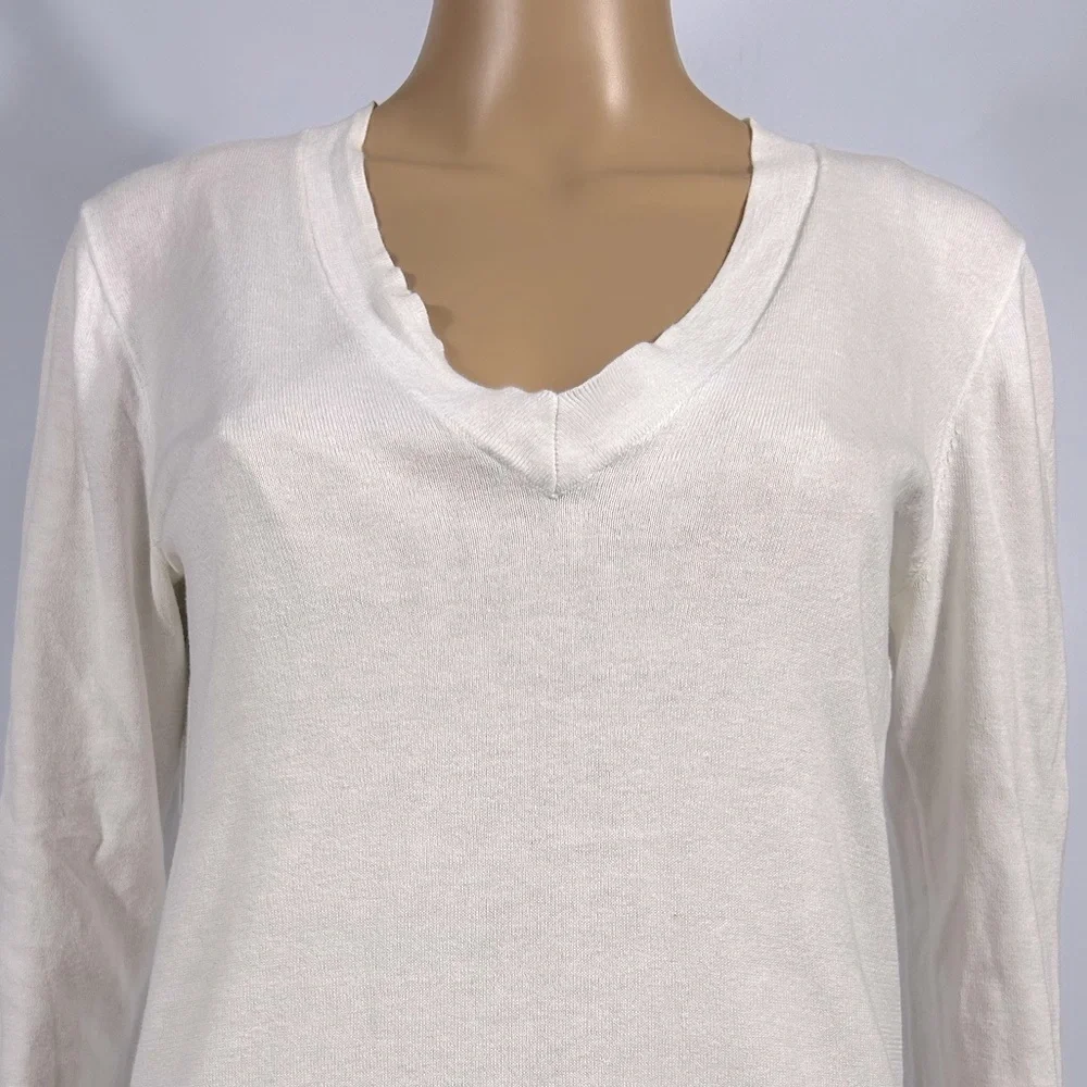 J.Crew Factory White Cotton Crewneck Long Sleeve Sweater  Size M